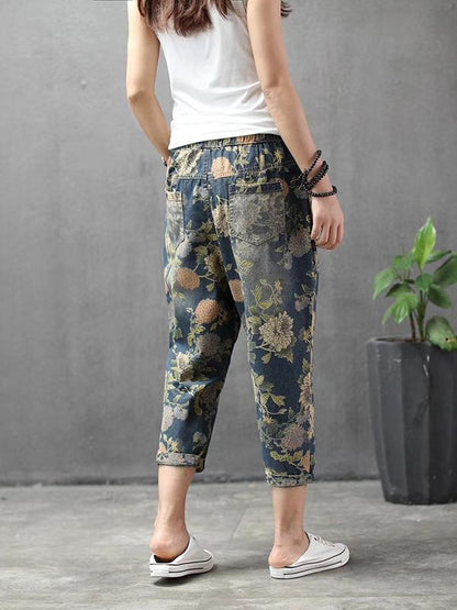 Vintage Summer Loose Printed Jean Pants Shorts