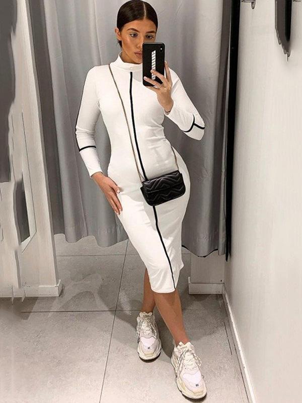 Solid Hip-package Midi Dress