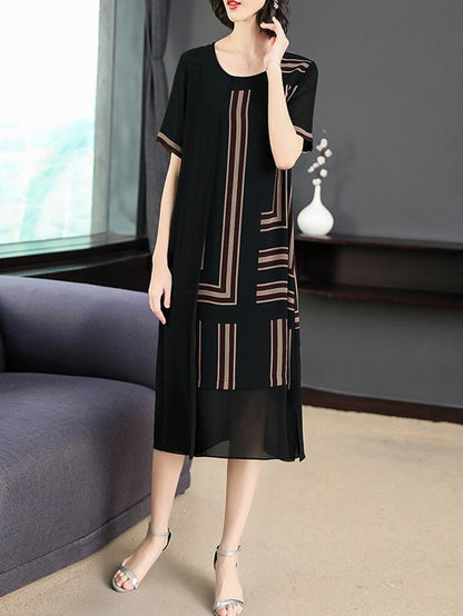 Chiffon Loose Split-joint Striped Dress
