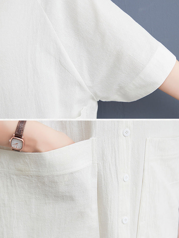 Original Solid Color With Pocket Lapel Shirt Dress