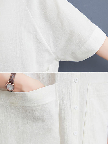 Original Solid Color With Pocket Lapel Shirt Dress