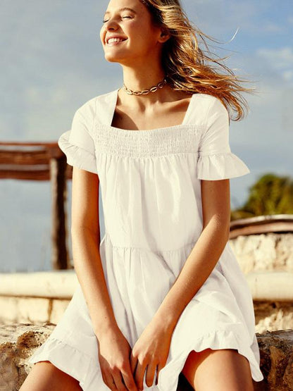 Beach Solid Ruffled Cover-ups Swimwear