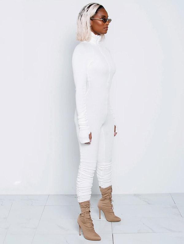 Wrap Long Sleeves High-Neck Zipper Jumpsuits