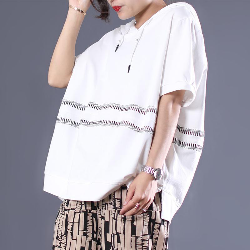 Casual Loose Embroidery Striped Hooded Blouse