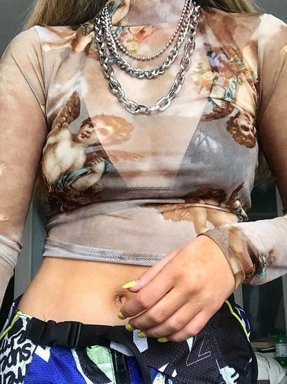 Sports Printed Gauze Crop T-shirt