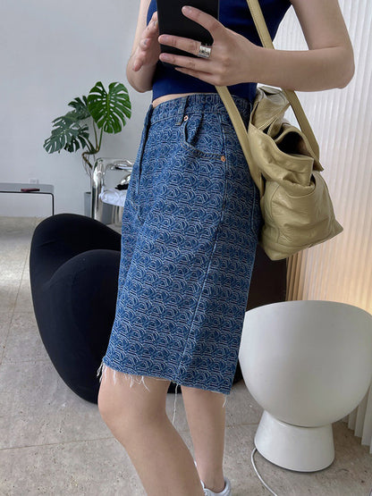 Stylish High Waisted Printed Fringed Fifth Jean Pants