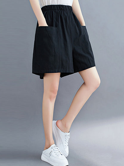 Casual Solid Color With Pocket Wide Leg Shorts