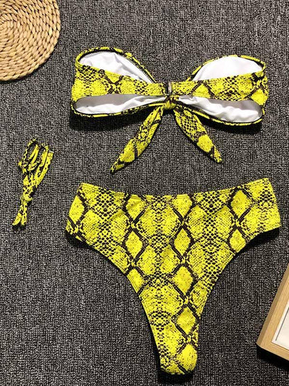 Leopard Print Bowknot High Waisted Bikini Swimsuit