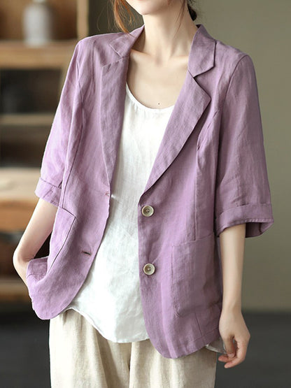 Urban Simple Solid Color Notched Collar Half Sleeves Blazer