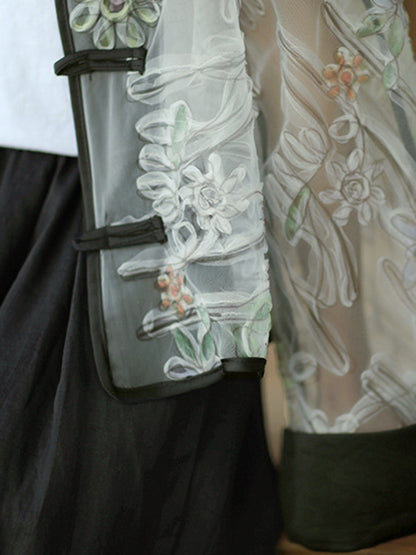 Original Thin See-Through Embroidered Long Sleeve Outerwear