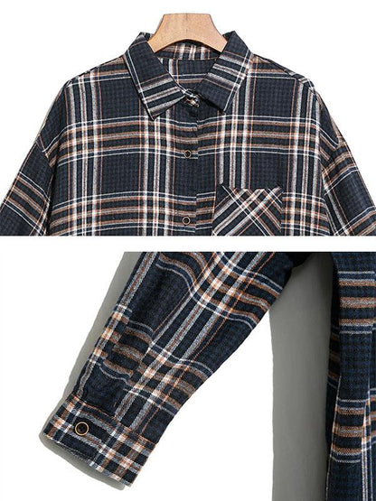 Loose Retro Lapel Plaid Shirt Dress