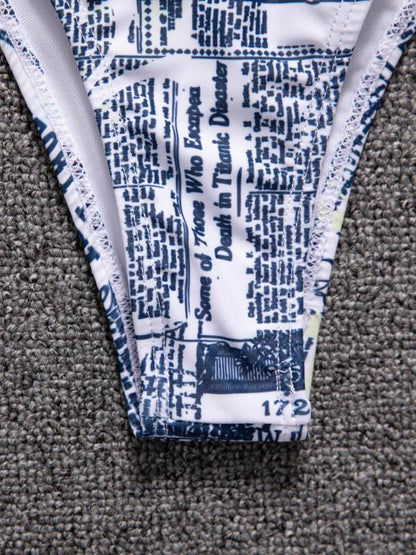 Fashion Printing Strapless Split Type Bikini Swimsuit
