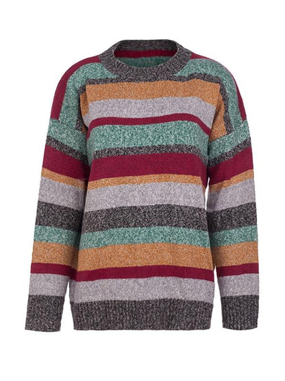 Two-tone Flocked Striped Loose Sweater