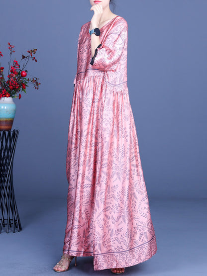 Original Floral V-Neck Half Sleeve Maxi Dress