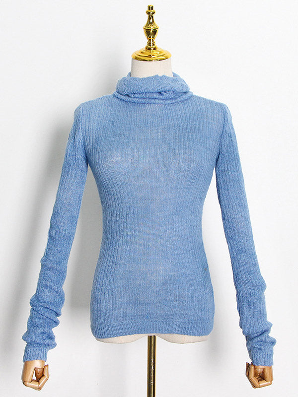 Simple Solid Color High-Neck Long Sleeves Knitwear