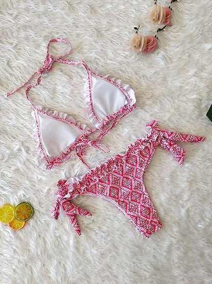 Lace Bandage Printed Sexy Bikinis Swimwear