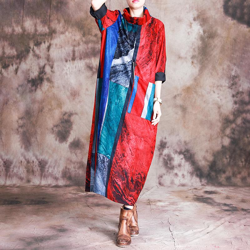 Buykud Personalized Multicolored Printed Turtleneck Warm Dress