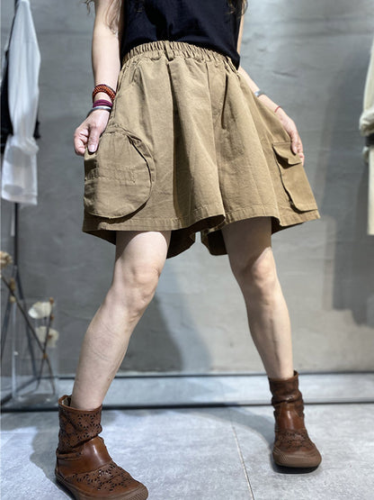 Casual With Pocket Solid Color Wide Leg Shorts