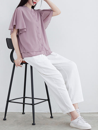Original 14 Colors Falbala Lapel Blouse Tops