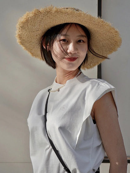 Simple Solid Color Round-Neck Cap-Sleeve Vest T-Shirt Tops