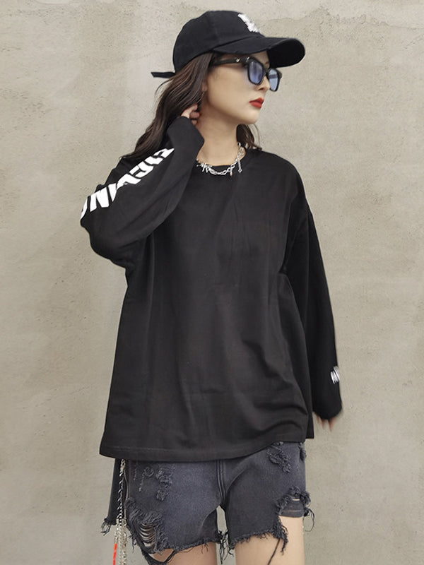 Simple Round-Neck Letter Printed Long Sleeves Sweatshirts