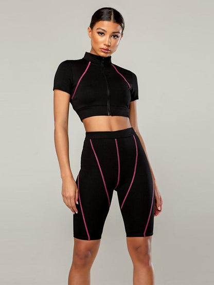 Short Sleeve Wrap Tees And Shorts Sport Suits
