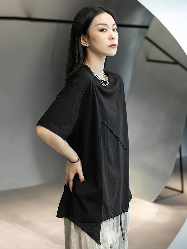 Stylish Round-Neck Irregularity Short Sleeve T-Shirt Tops