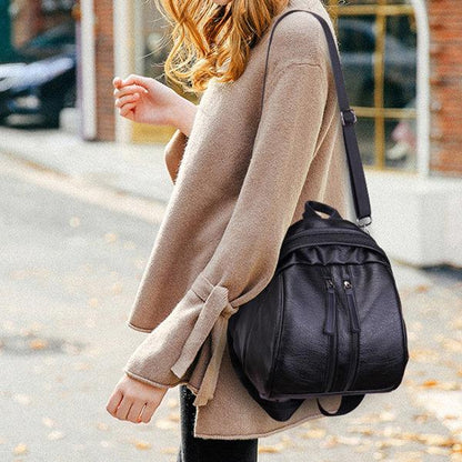 Women PU Leather Multi-pocket Backpack Solid Shoulder Bag