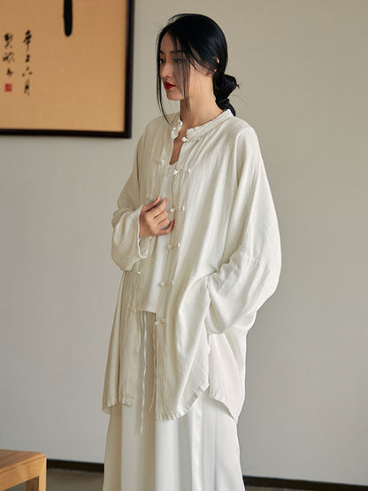Artistic Retro Loose Solid Color Linen Blouse