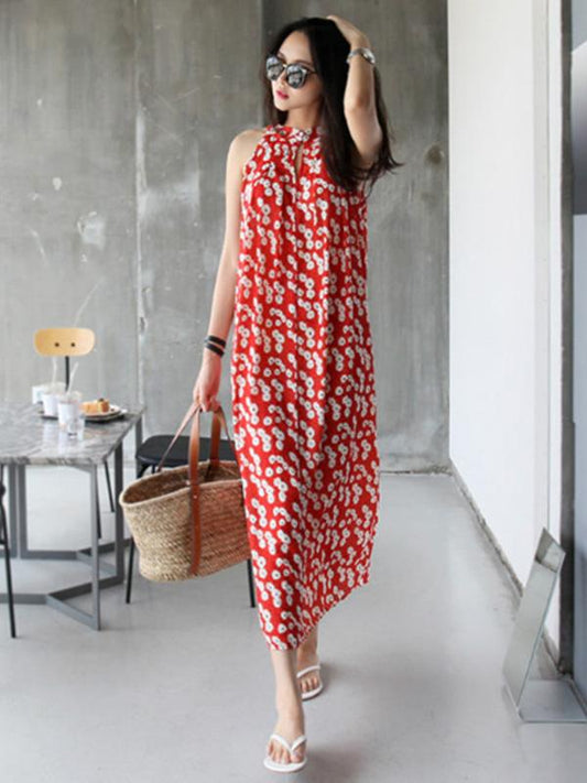 Floral Sleeveless Plus Size Midi Dresses