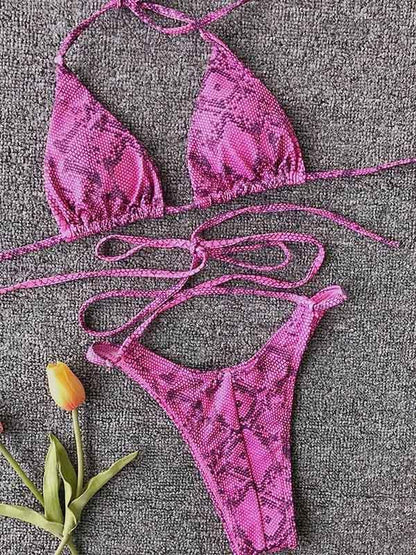 Lace Up Snakeskin Sexy Bikinis Swimwear