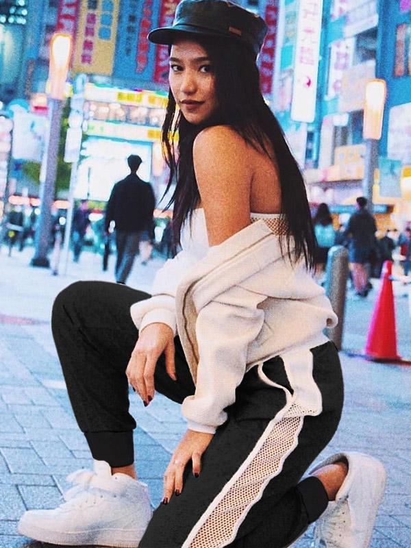 Contrasting Colour Mesh Stitching High-waisted Harem Athletic Pants