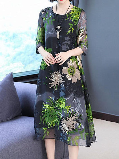 Casual Retro Flower Printed Long Dress