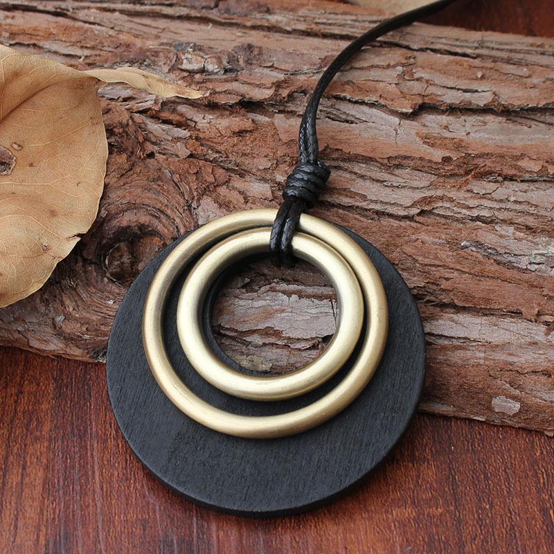 Buykud Two-Ring Pendant Long Wax Rope Necklace