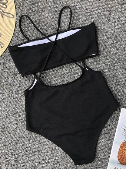 Sexy Solid Cropped Spaghetti-Neck Bikini