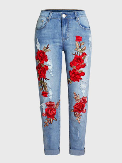 Pretty Embroidered Jean Pants Bottoms