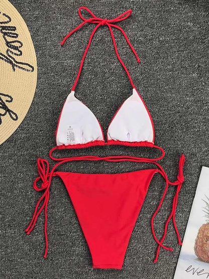 Plain Lace Up Bikini Swimsuit