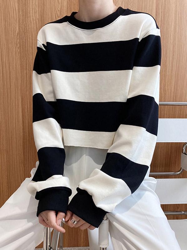 Loose Striped Short Sweatshirts