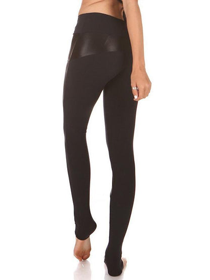 Mesh Split-joint PU Leather Sports Legging