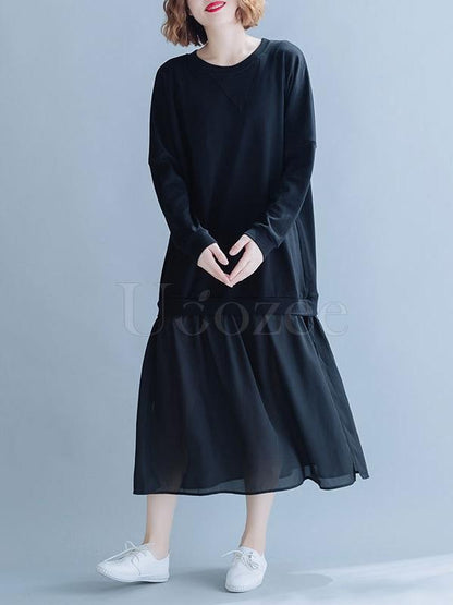 Loose Chiffon Split-joint Solid Midi Dress