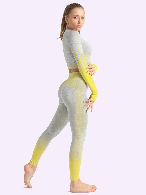 Sexy  Contrast Color Long Sleeves Yoga Suits