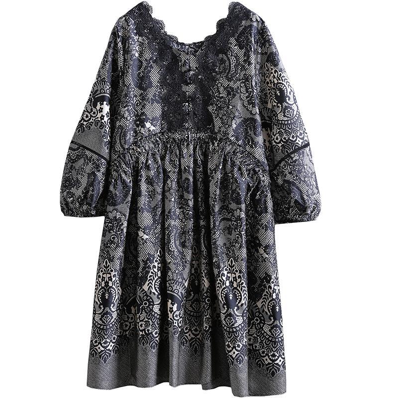 Ethnic Style Printing Hollow Embroidery Dress