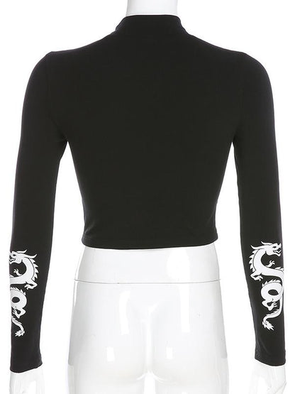Bare Midriff Dragon Printed T-shirt