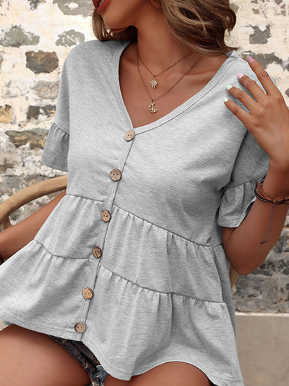 Original Casual Solid Color Pleated T-Shirt Top