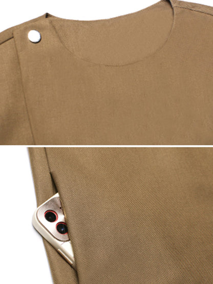 Urban Irregular Solid Color Buttoned Round-Neck Sleeveless Vest Outwear