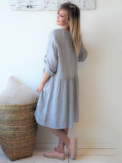 Simple 5 Colors Plus Size Short Sleeves Loose Midi Dress