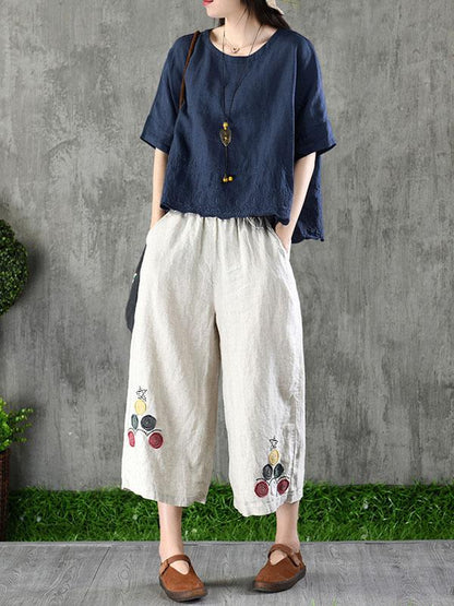 Vintage Asymmetric Embroidered Solid Shirt