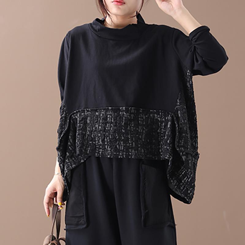 Buykud Literary Irregular Spliced Half Turtleneck Blouse