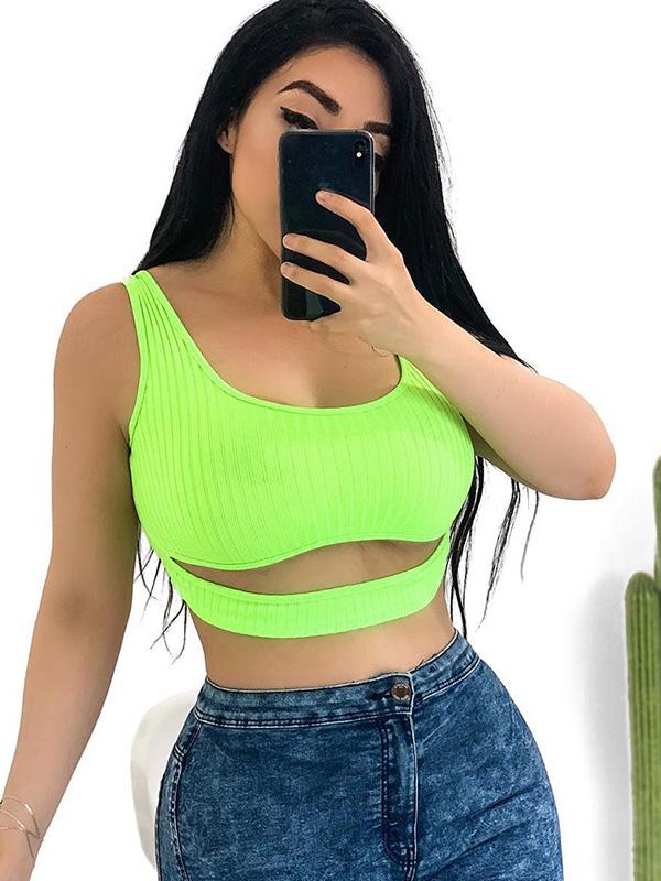 Sexy Cut Out Hollow Plain Tanks
