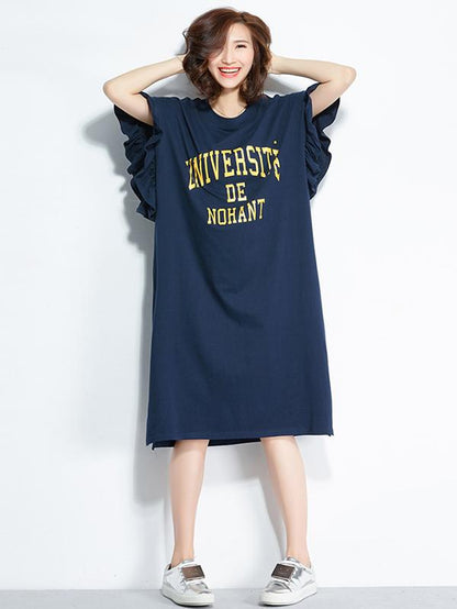 Falbala Letter Short Sleeves Dress